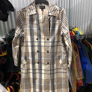 Something Navy birch plaid glossy trench raincoat